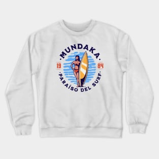 Vintage Mundaka, Spain Surfer's Paradise // Retro Surfing 1980s Badge B Crewneck Sweatshirt